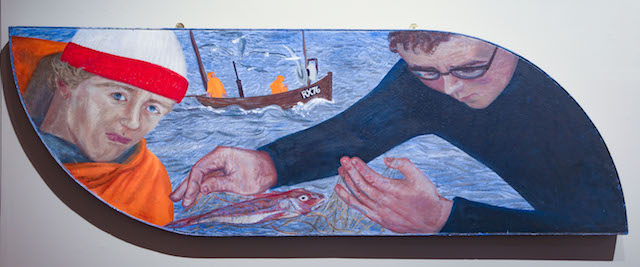 Bodle & Omo aboard RX45 picking out fish, 1985 © Laetitia Yhap