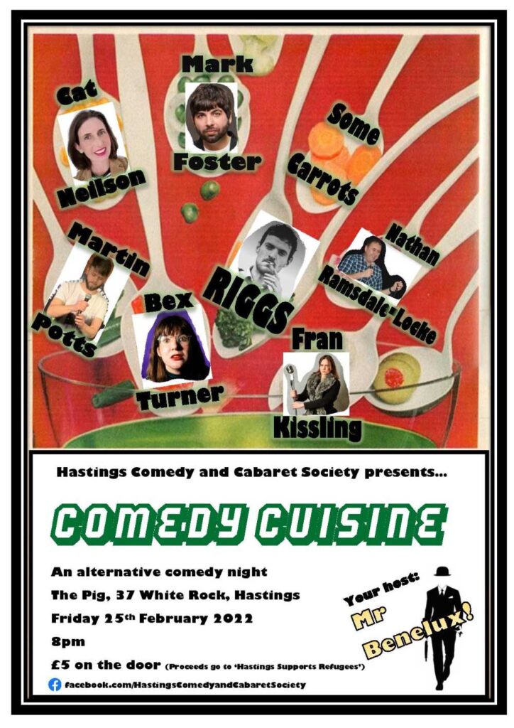 Poster showing people's faces on top of spoons being lowered into a bowl